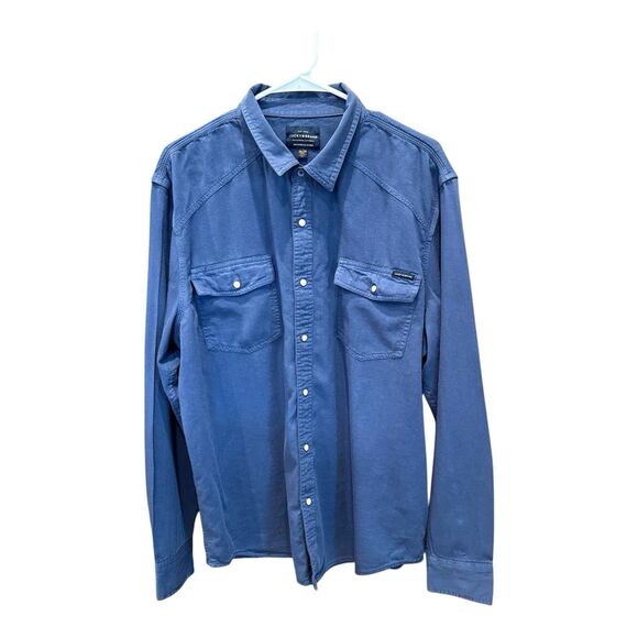 Lucky Brand Snap Front Western Utility Shirt Blue Long Sleeve Mens Size XL